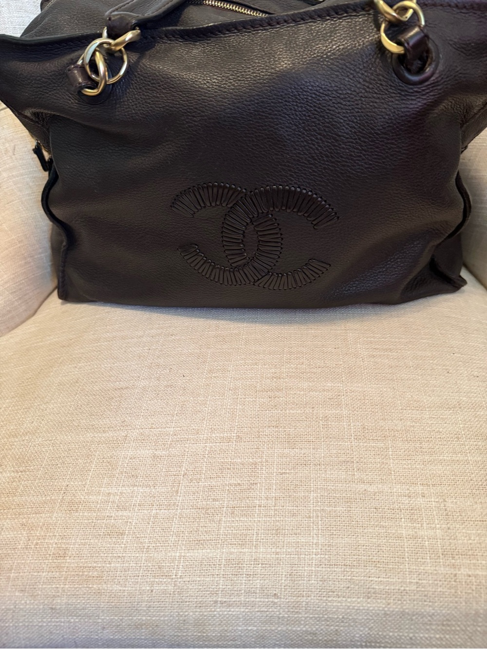 Chanel Dark Brown Leather Shoulder Bag - Quilted CC Detail